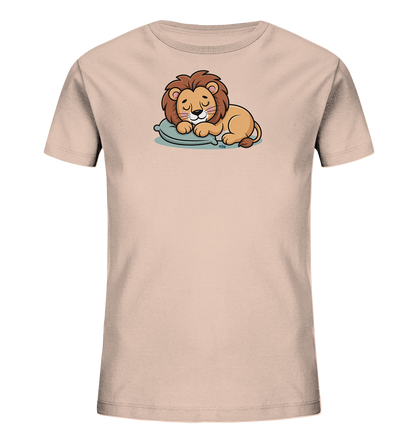 Kinder T-Shirt mit schlafendem Cartoon-Löwen auf kleinem Kissen