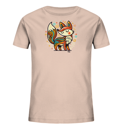 Onlineshop Shirts fuer Kinder - Helles T-Shirt mit buntem Fuchs. Stilisierter Fuchs mit Mustern und Dekorationen. Ein froehliches Design fuer Kinder.