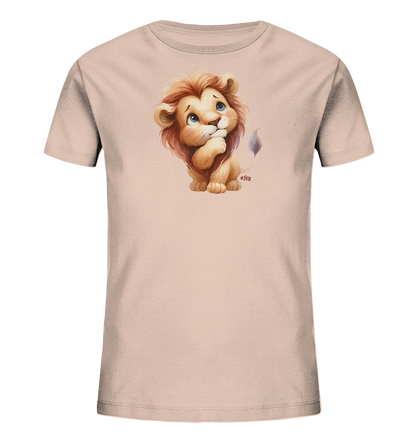 Kinder T-Shirt mit nachdenklichem Cartoon-Löwen und großen blauen Augen