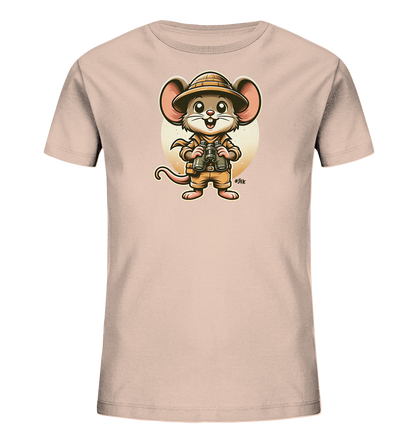 Kinder T-Shirt mit eine Maus in Safari-Kleidung mit Tropenhelm und Fernglas