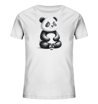 Kinder T-Shirt mit ein Panda im Schneidersitz mit geschlossenen Augen und sanftem Lächeln