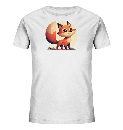 Kinder T-Shirt mit ein freundlicher orangefarbener Fuchs vor einem hellen Sonnenkreis