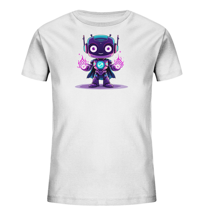 Onlineshop Shirts für Kinder - Das Bild zeigt ein weißes T-Shirt für Kinder, das flach ausgelegt ist. Auf der Vorderseite befindet sich ein Aufdruck, der die Erde als einen freundlichen Cartoon-Charakter darstellt. Der Erdglobus hat Augen, einen Mund und kleine grüne Blätter, die oben herauswachsen. Darüber steht der Text "save our earth" in einer grünen, stilisierten Schrift, was den Fokus auf Umweltschutz legt.