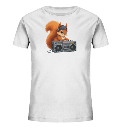 Kinder T-Shirt mit Eichhörnchen-DJ, Kopfhörern, Kappe und Boombox