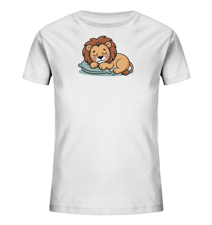 Kinder T-Shirt mit schlafendem Cartoon-Löwen auf kleinem Kissen