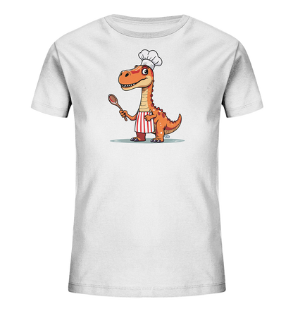 Kinder T-Shirt mit orangefarbenem Dino als Koch