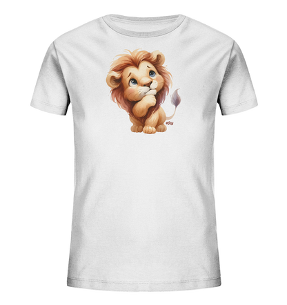 Kinder T-Shirt mit nachdenklichem Cartoon-Löwen und großen blauen Augen