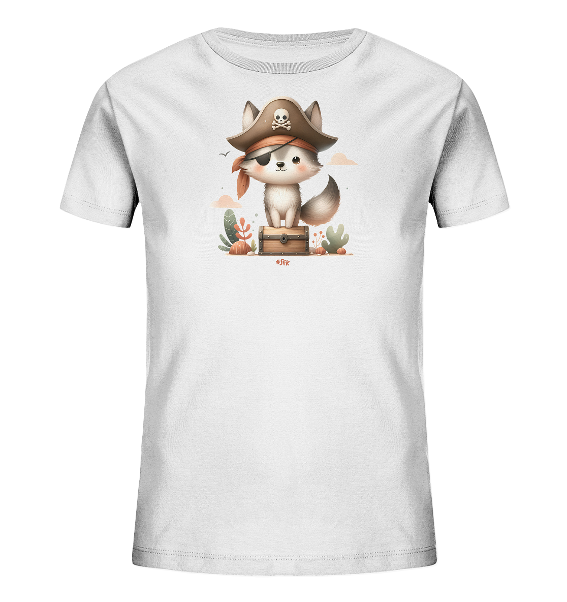 Kinder T-Shirt – Süßer Husky Pirat auf Schatzkiste