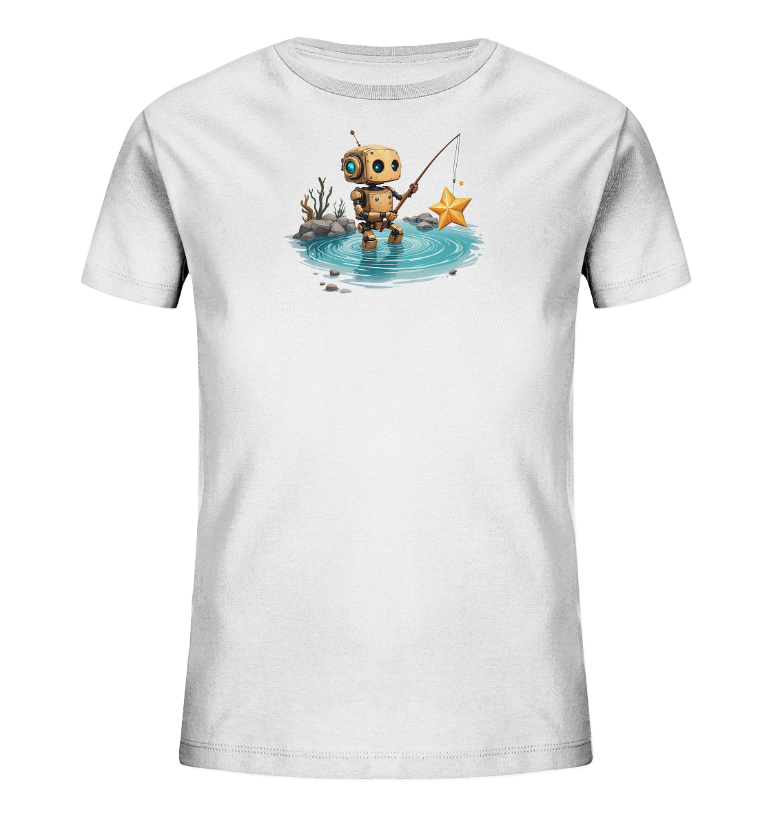 Kinder T-Shirt | Roboter angelt einen goldenen Stern - Kinder Bio T-Shirt