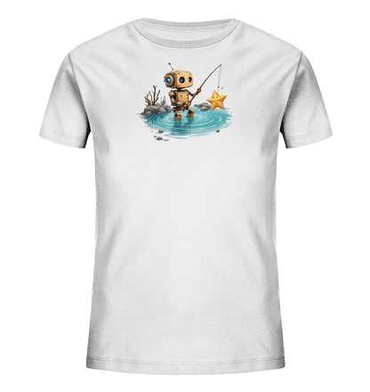 Kinder T-Shirt | Roboter angelt einen goldenen Stern - Kinder Bio T-Shirt