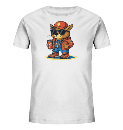 Kinder-T-Shirt mit lässigem Fuchs und Limo-Dose als Cartoon-Motiv.