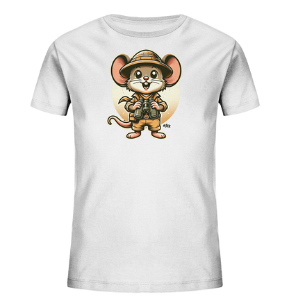 Kinder T-Shirt mit eine Maus in Safari-Kleidung mit Tropenhelm und Fernglas