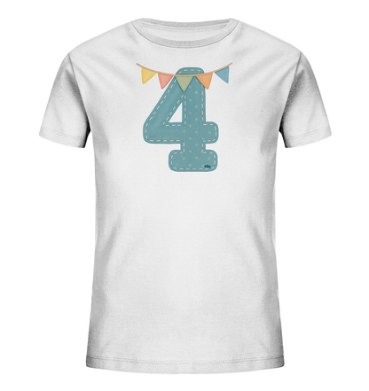 Gestickte Vier mit bunten Fahnen Motiv auf Kinder T-Shirt