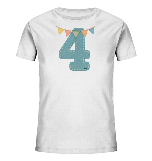 Gestickte Vier mit bunten Fahnen Motiv auf Kinder T-Shirt