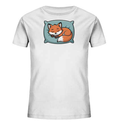 Kinder T-Shirt mit eingerolltem schlafendem Fuchs auf Kissen