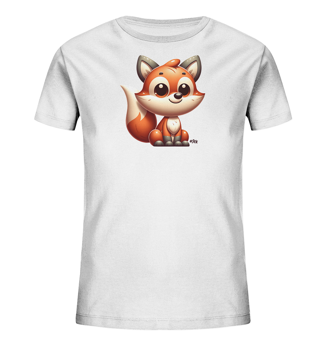 Kinder T-Shirt mit sitzendem Cartoon-Fuchs, Kulleraugen und buschigem Schwanz