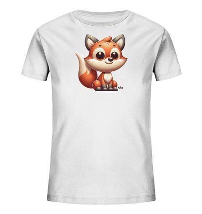 Kinder T-Shirt mit sitzendem Cartoon-Fuchs, Kulleraugen und buschigem Schwanz