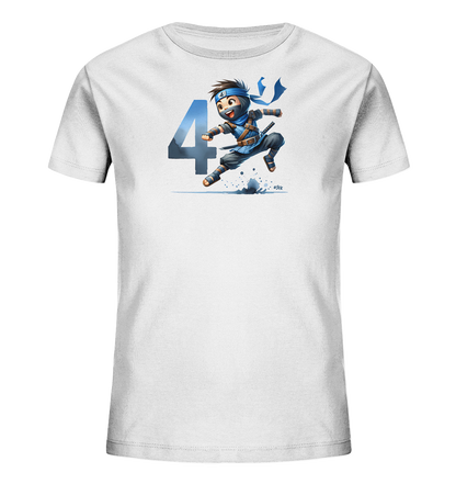Kinder-T-Shirt mit springendem Ninja und Zahl 4