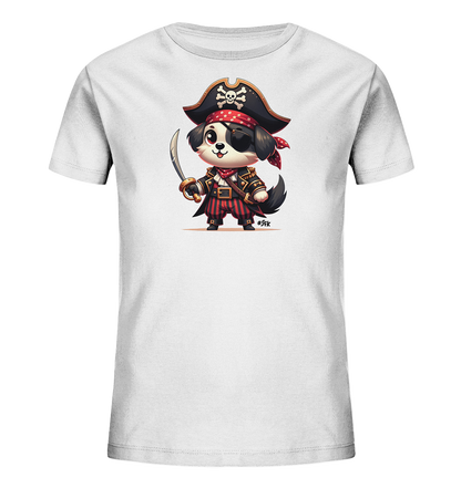 Kinder T-Shirt mit Cartoon-Piratenhund, Augenklappe, Hut und Säbel