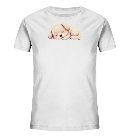 Kinder T-Shirt mit zusammengerolltem schlafendem Welpen in Cremefarben