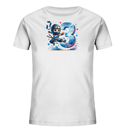 Blauer Ninja feiert die Drei Motiv auf Kinder T-Shirt