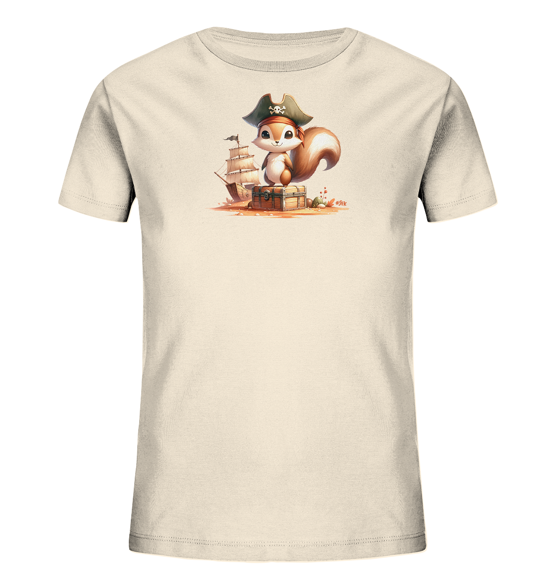 Kinder T-Shirt mit Eichhörnchen als Pirat und Schatztruhe