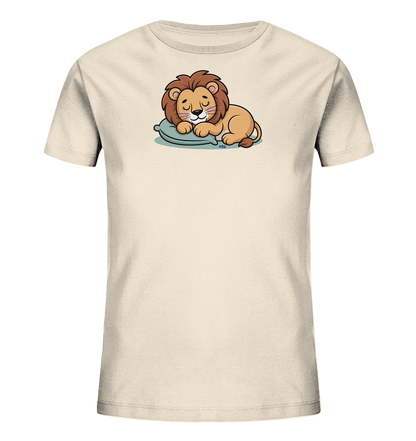 Kinder T-Shirt mit schlafendem Cartoon-Löwen auf kleinem Kissen