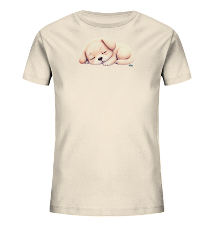 Kinder T-Shirt mit zusammengerolltem schlafendem Welpen in Cremefarben