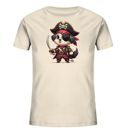 Kinder T-Shirt mit Cartoon-Piratenhund, Augenklappe, Hut und Säbel