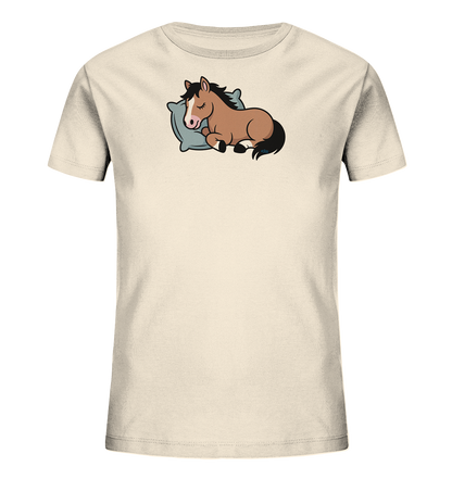 Schlafendes braunes Pferd auf hellem Kissen – Kinder-T-Shirt