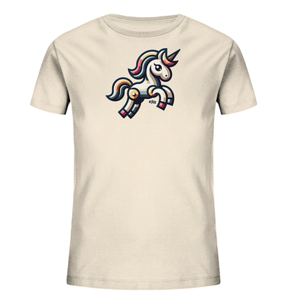 Kinder T-Shirt mit springendem Einhorn, bunter Mähne, Schweif und Horn