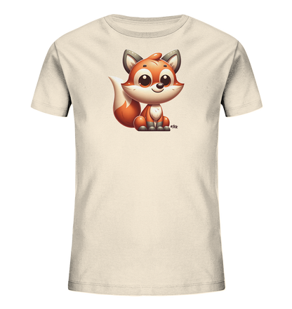 Kinder T-Shirt mit sitzendem Cartoon-Fuchs, Kulleraugen und buschigem Schwanz