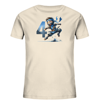 Kinder-T-Shirt mit springendem Ninja und Zahl 4