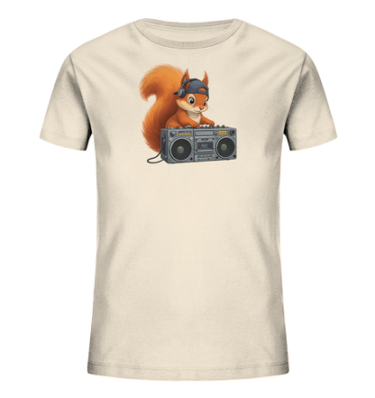 Kinder T-Shirt mit Eichhörnchen-DJ, Kopfhörern, Kappe und Boombox