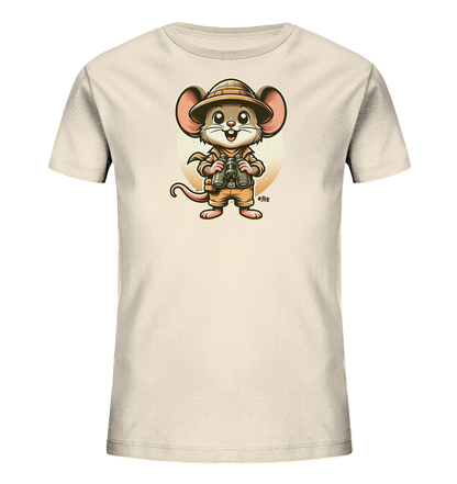 Kinder T-Shirt mit eine Maus in Safari-Kleidung mit Tropenhelm und Fernglas