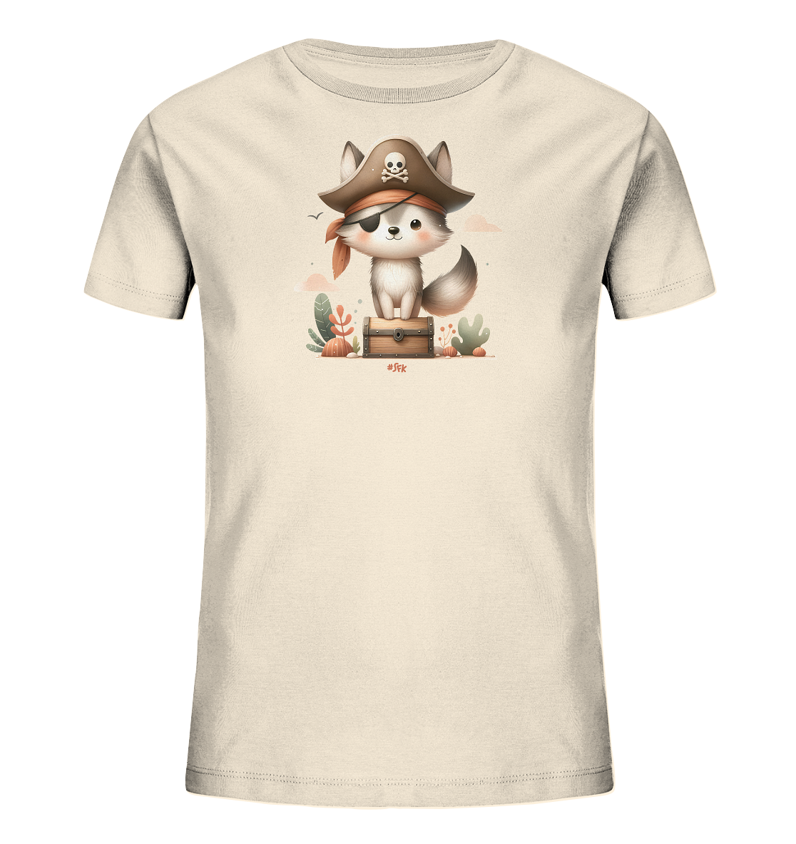 Kinder T-Shirt – Süßer Husky Pirat auf Schatzkiste