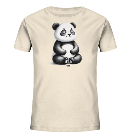 Kinder T-Shirt mit ein Panda im Schneidersitz mit geschlossenen Augen und sanftem Lächeln