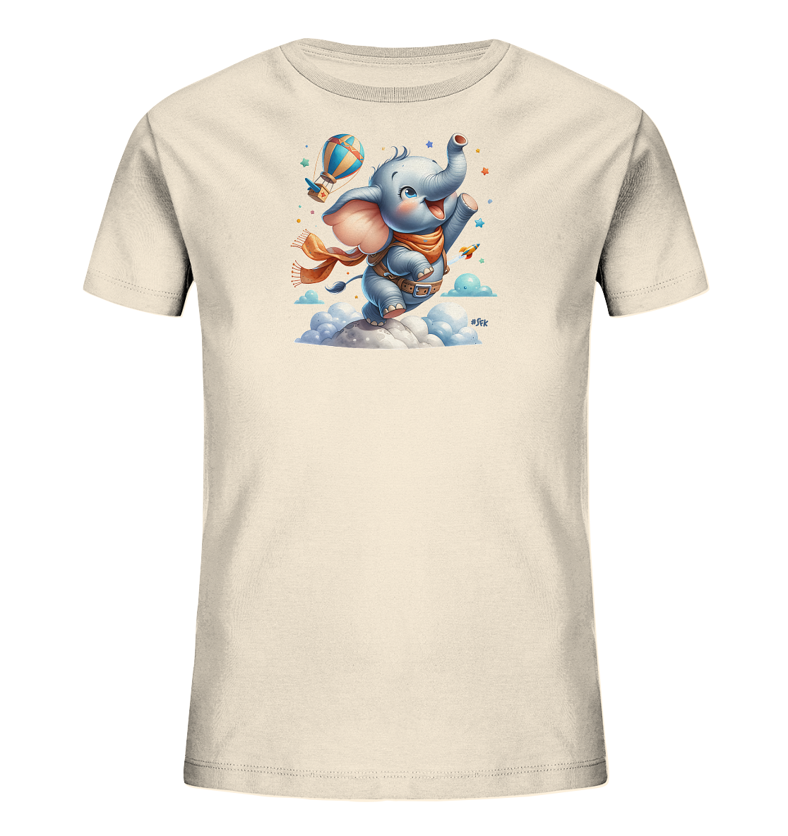 Kinder T-Shirt mit fliegendem Elefant und Ballonrakete