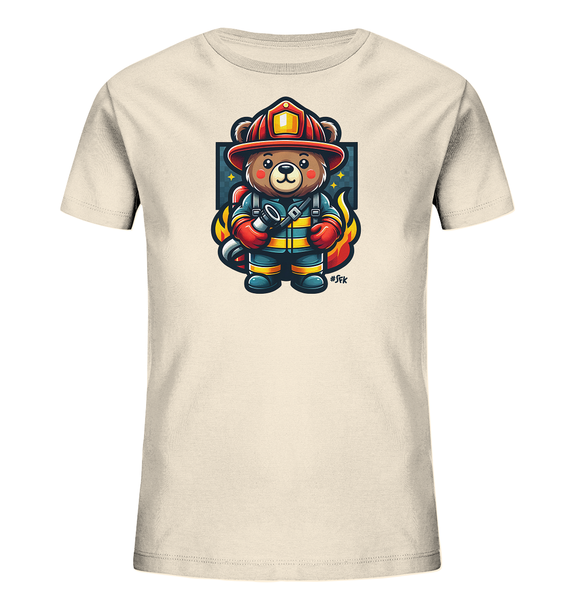 Kinder-T-Shirt mit Bär in Feuerwehrmontur
