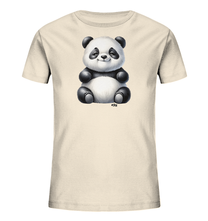 Kinder T-Shirt mit ein sitzender Panda mit schwarz-weißem Fell und freundlichem Lächeln