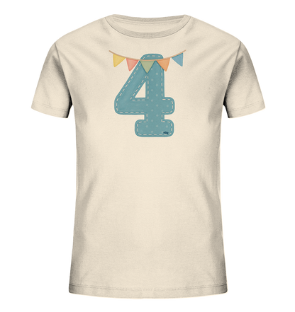 Gestickte Vier mit bunten Fahnen Motiv auf Kinder T-Shirt