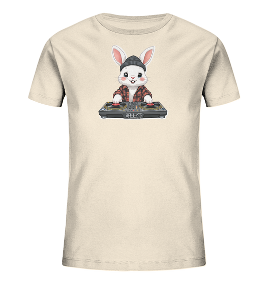 Beanie-Hase dreht Plattenteller Motiv auf Kinder T-Shirt