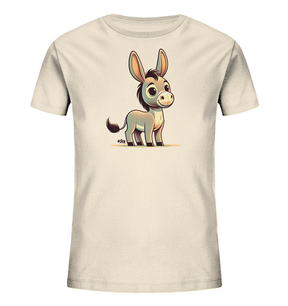 Kinder T-Shirt mit ein cartoonhafter Esel mit großen Ohren und freundlichem Lächeln