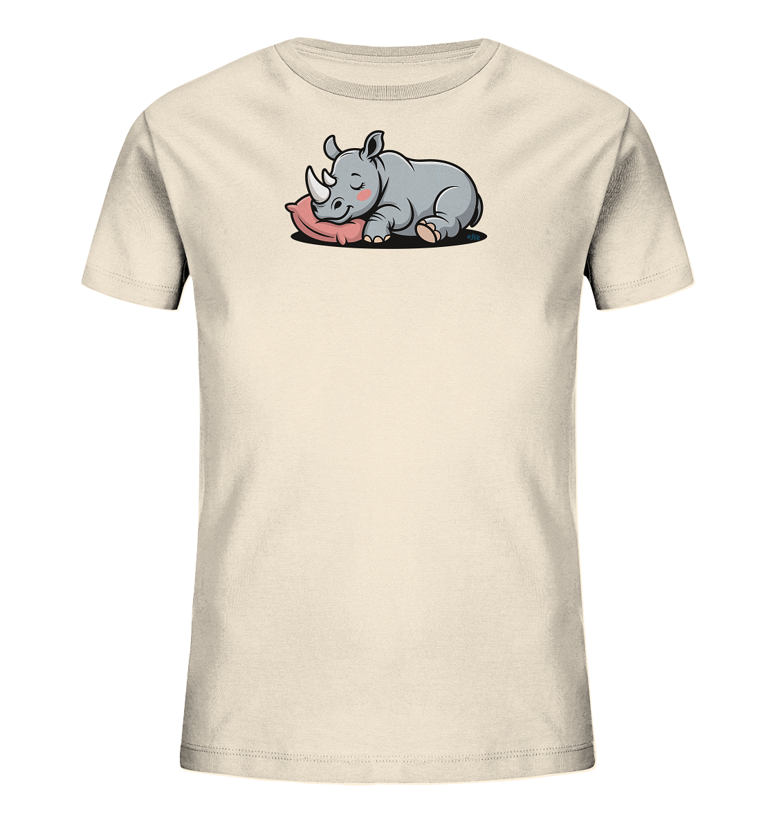 Kinder-T-Shirt mit niedlichem Nashorn und Kissen-Motiv.