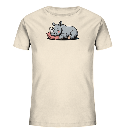 Kinder-T-Shirt mit niedlichem Nashorn und Kissen-Motiv.