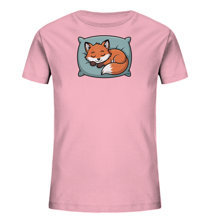 Kinder T-Shirt mit eingerolltem schlafendem Fuchs auf Kissen
