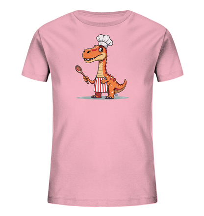 Kinder T-Shirt mit orangefarbenem Dino als Koch