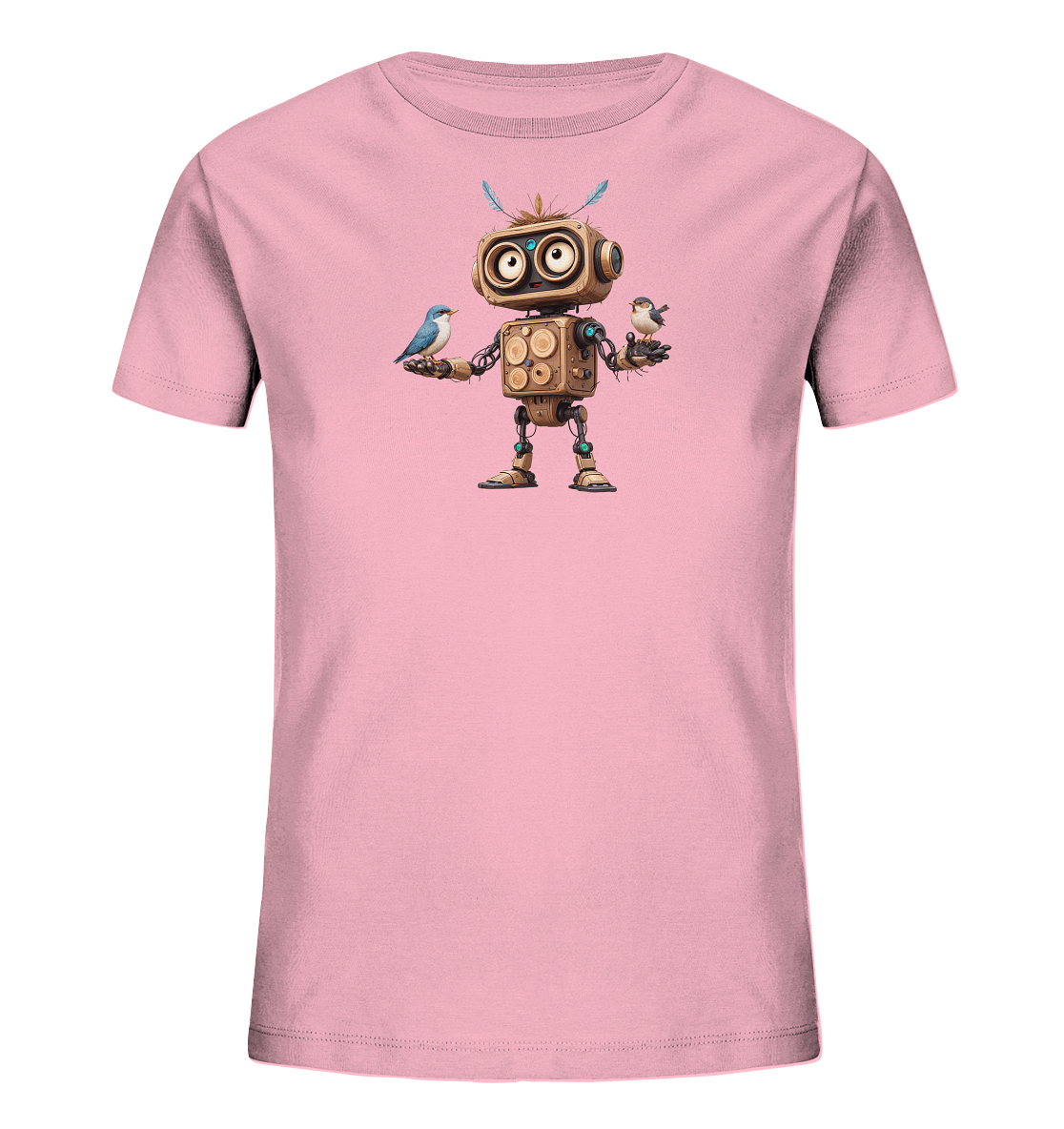 Kinder-T-Shirt | Roboter mit Federn und zwei Vögeln - Kinder Bio T-Shirt