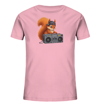 Kinder T-Shirt mit Eichhörnchen-DJ, Kopfhörern, Kappe und Boombox