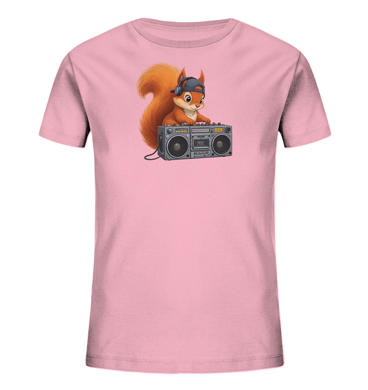 Kinder T-Shirt mit Eichhörnchen-DJ, Kopfhörern, Kappe und Boombox
